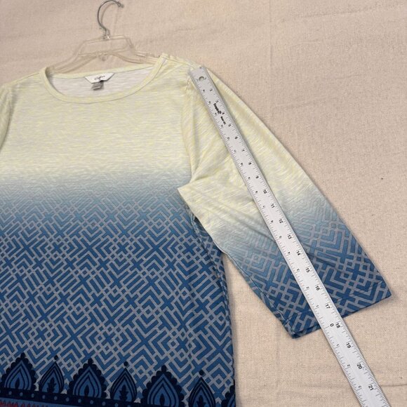 CJ Banks 3/4 Sleeve Tunic Top Geometric Ombre Women’s 1X Blue Ivory - Picture 8 of 12